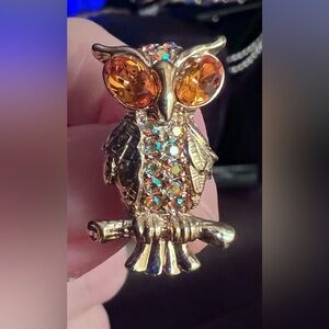 Carolee Vintage Gold Owl Brooch